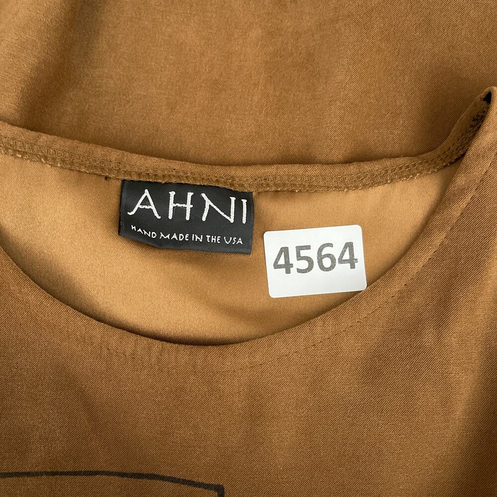 AHNI USA Top Womens 3 / XL Brown Microsuede Artsy Graphic Asymmetrical Hem Boho - Picture 8 of 11